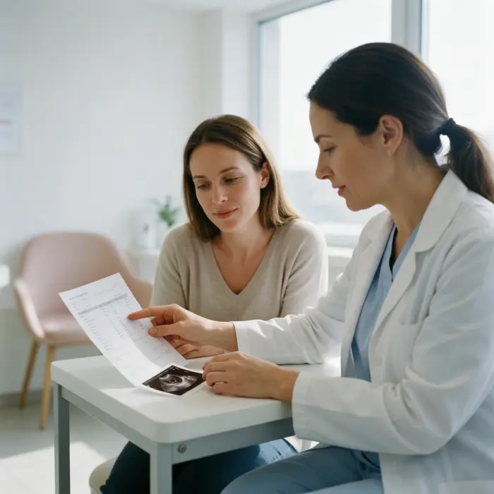 A fertility specialist going through a blood test result with a patient