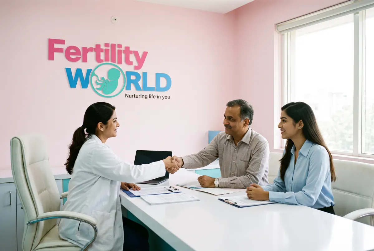 A Fertility World doctor shaking hands with a community partner across a table